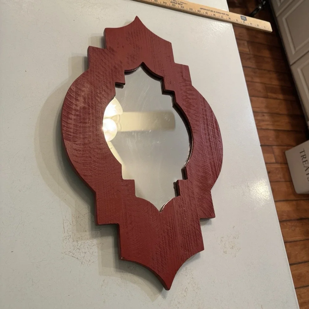 Wall Mirror Quatrefoil Moroccan‎ Style Red Wooden 23